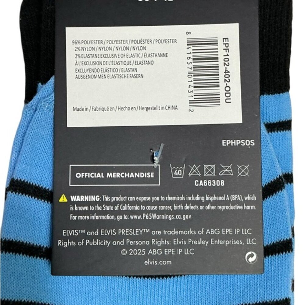 Elvis Presley Men’s Novelty Socks Blue Black Stripe Adult Unisex One Size NEW - Picture 5 of 15